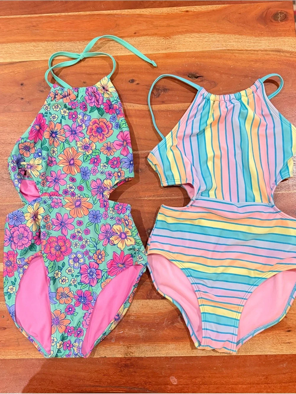 8LOT: Colorful Mixed Girls' Swimwear Bundle - Tropical & Floral Prints size 7/8
